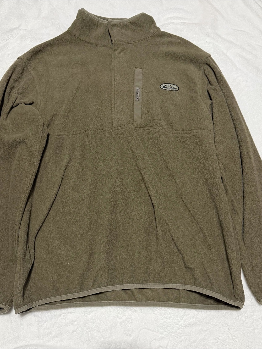 Drake Olive Green Fleece Pullover with Logo Patch